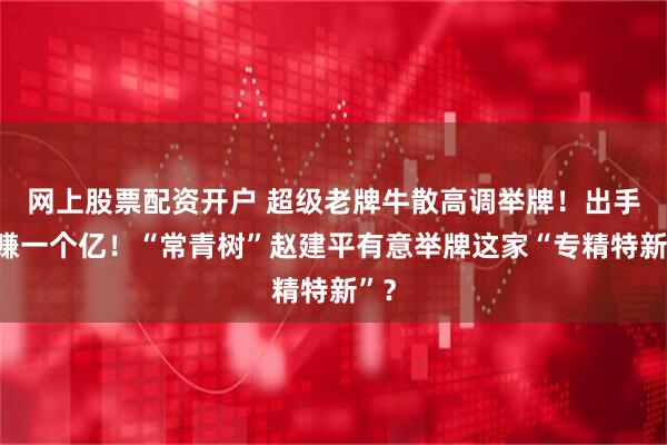 网上股票配资开户 超级老牌牛散高调举牌！出手爆赚一个亿！“常青树”赵建平有意举牌这家“专精特新”？